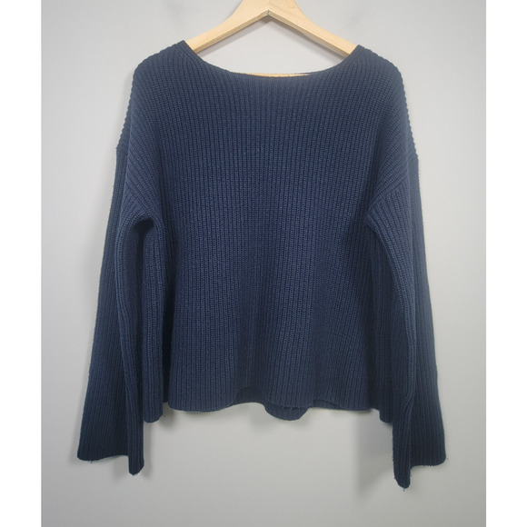 Nili Lotan Ribbed Sweater Sz S Cashmere Silk Cotton Pullover Knit Top Navy Blue - Picture 1 of 10